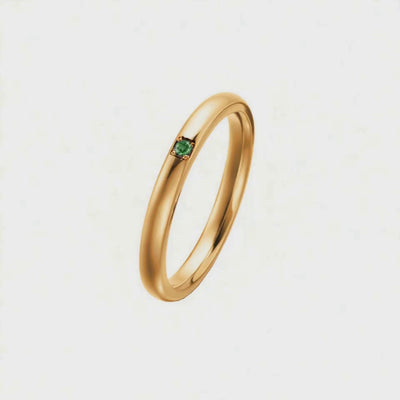 Anel Fino Abaulado de Ouro Amarelo e Esmeralda Verde - MIRROR Abaulada