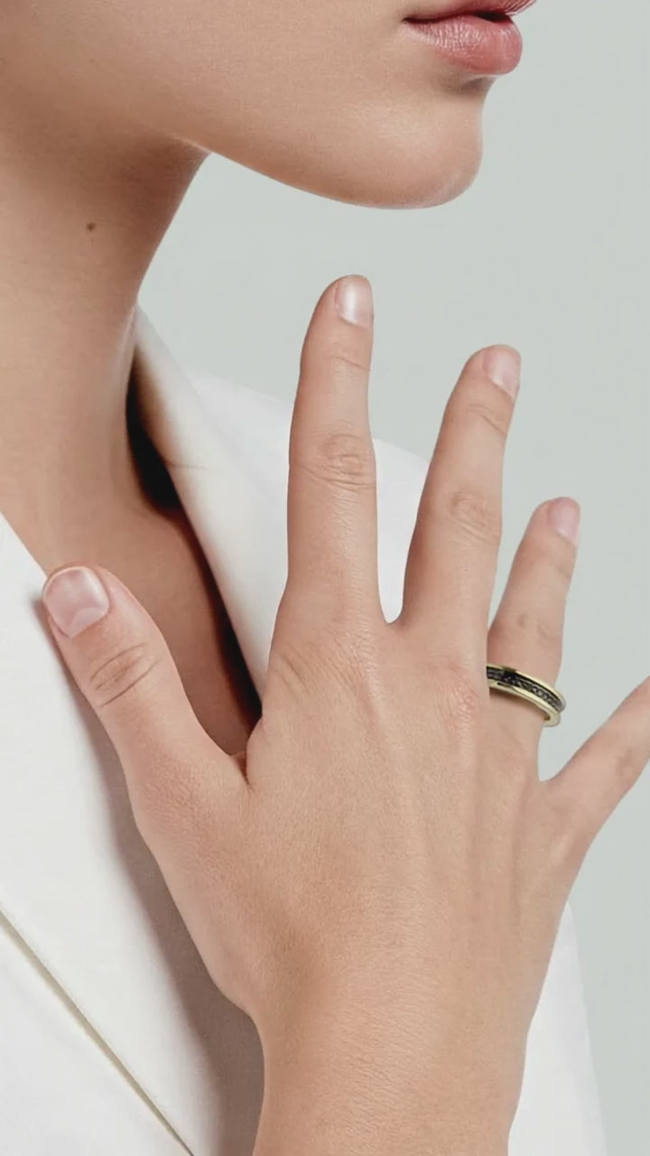 Anel Ouro Amarelo e Negro com Diamantes Negros - MAX