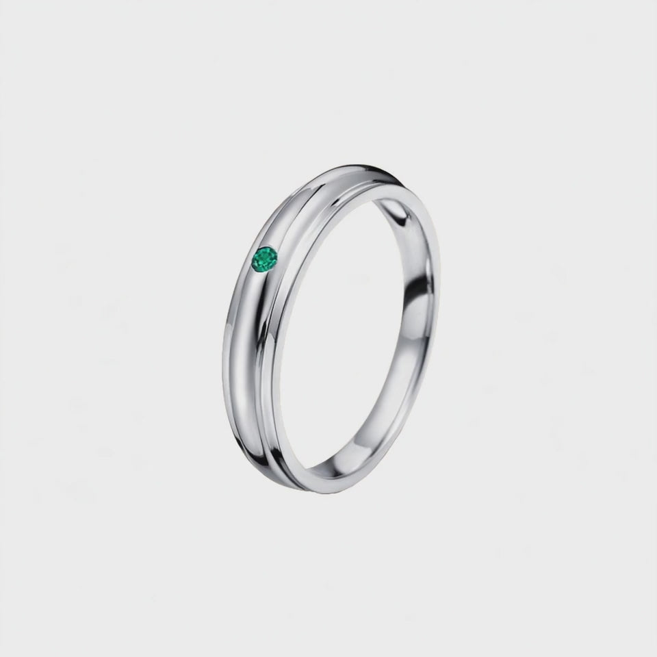 Anel Ouro Branco com Esmeralda Verde - DUBLIN