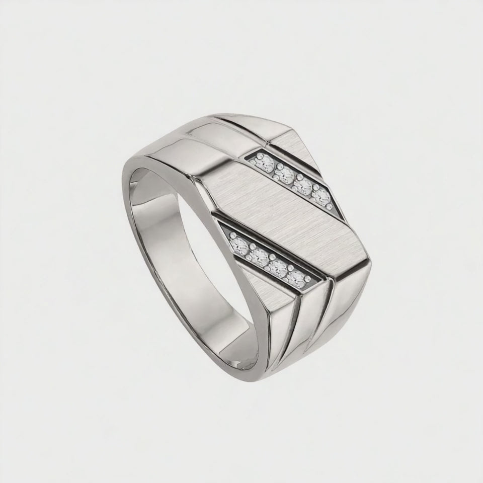 Anel Masculino Ouro Branco com Diamantes (OSKAR XL)