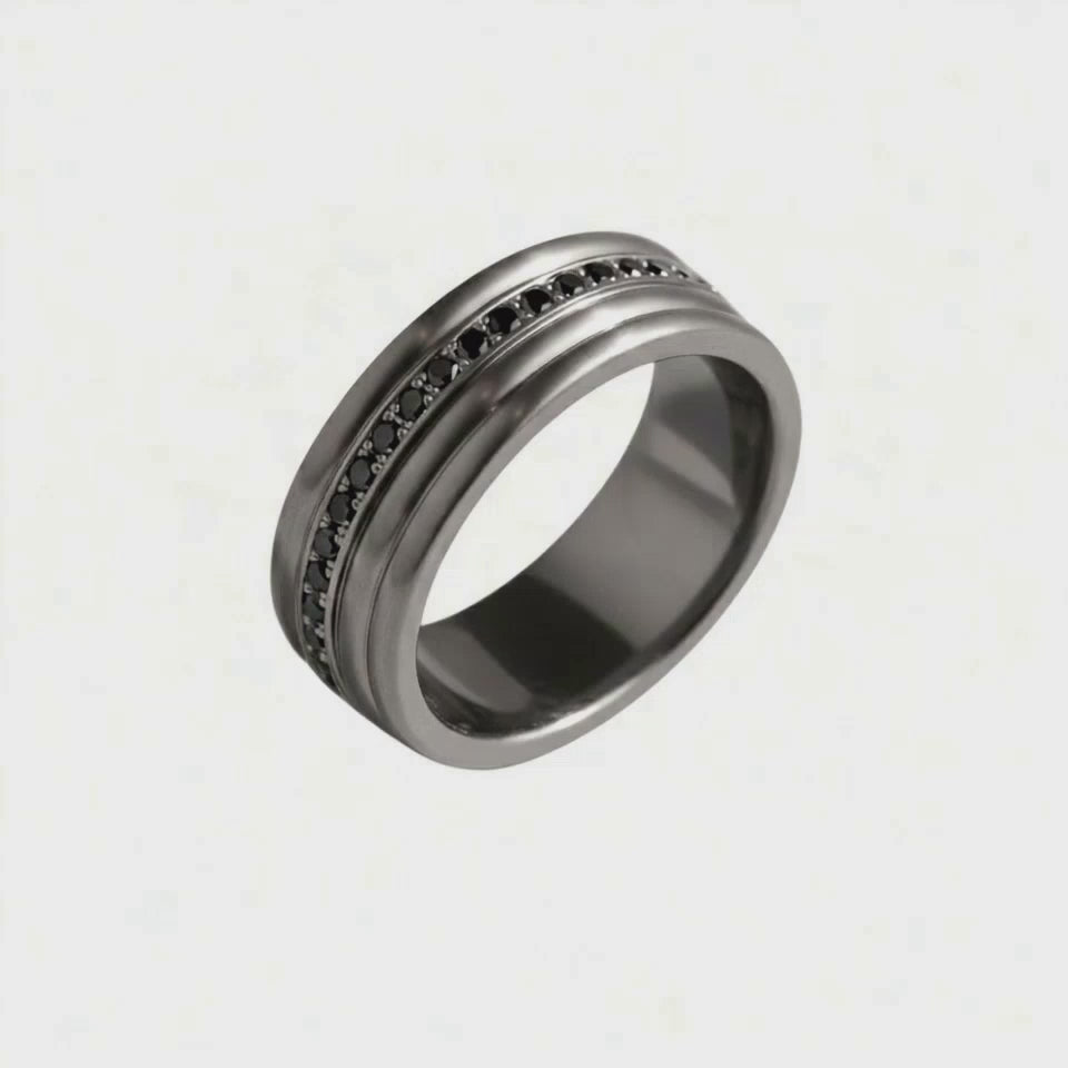 Anel Masculino Ouro Negro e Diamantes Negros (BRISTOL)