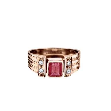 Anel Rubi Quadrado e Diamantes, Ouro Rosa (CS Quadrado)