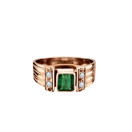 Anel Turmalina Verde Quadrada e Diamantes, Ouro Rosa (CS Quadrado)