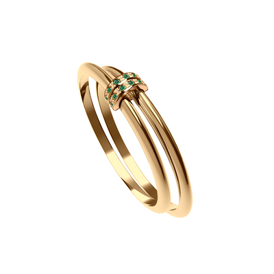 anel diferente ouro amarelo e esmeraldas