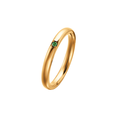 anel fino abaulado ouro amarelo e esmeralda verde