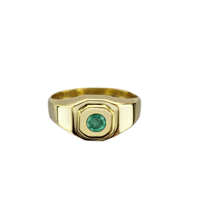 Anel Masculino Ouro Amarelo e Esmeralda Verde (Signet OTTAGONO)