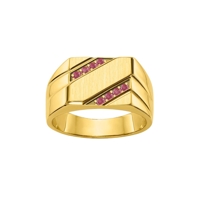 anel masculino, rubis vermelhos, ouro amarelo
