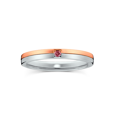 anel ouro branco e rosa, diferenciado com rubi
