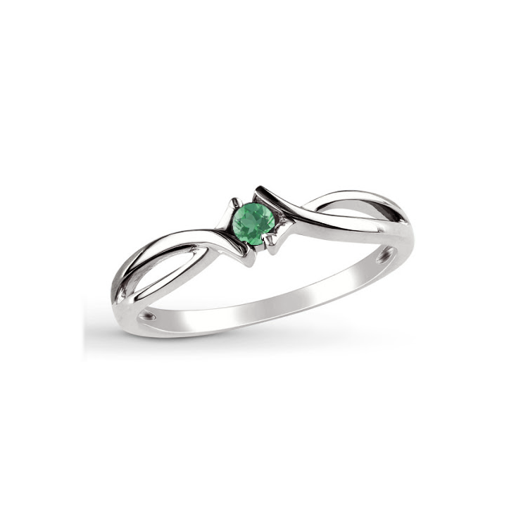 anel solitario esmeralda verde, ouro branco