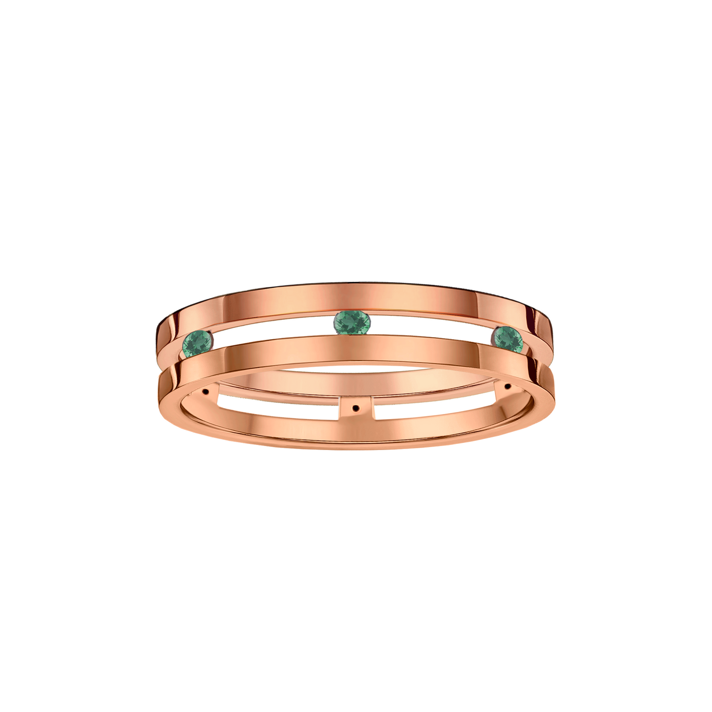 anel vazado ouro rosa e esmeraldas