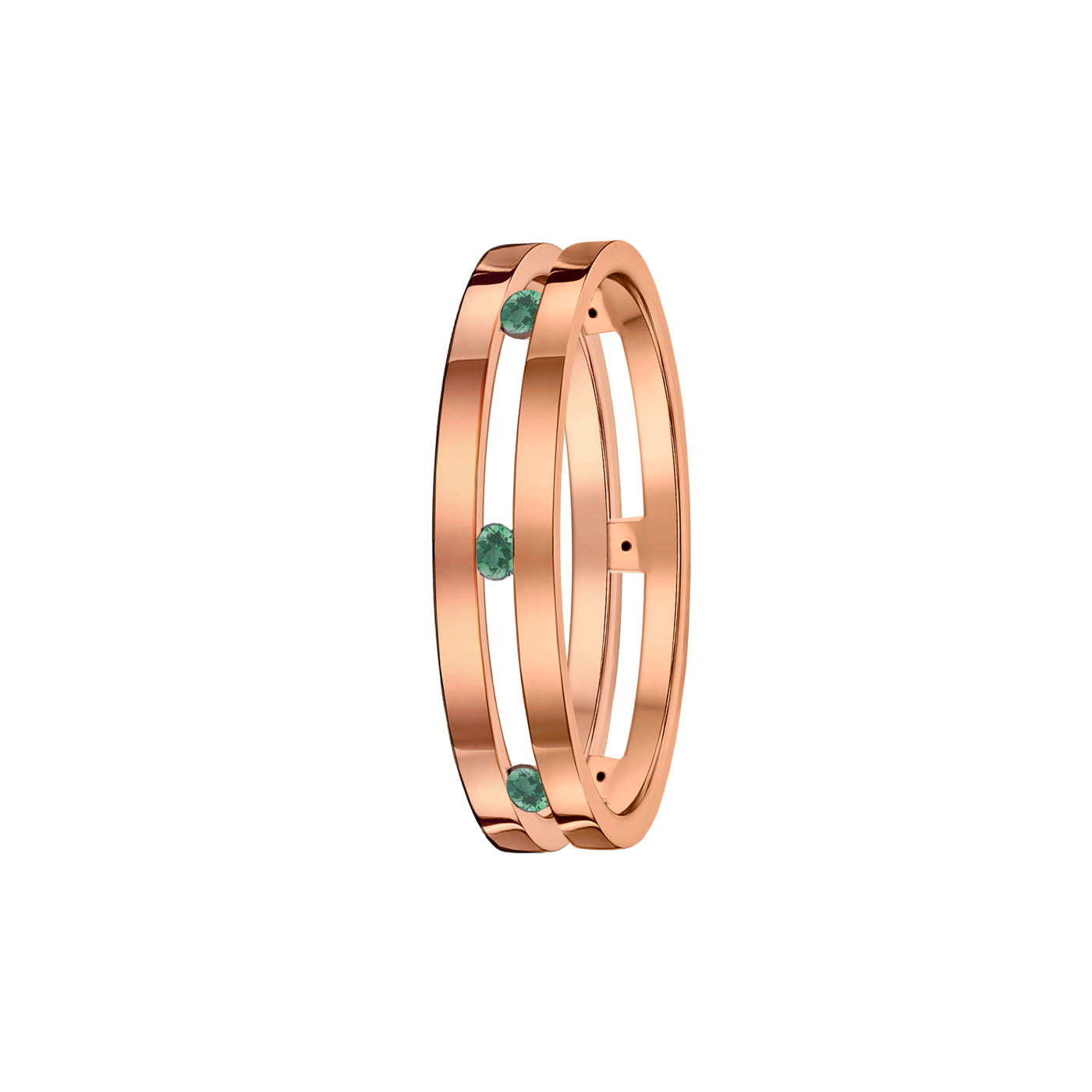 anel vazado esmeraldas verdes em ouro rosa