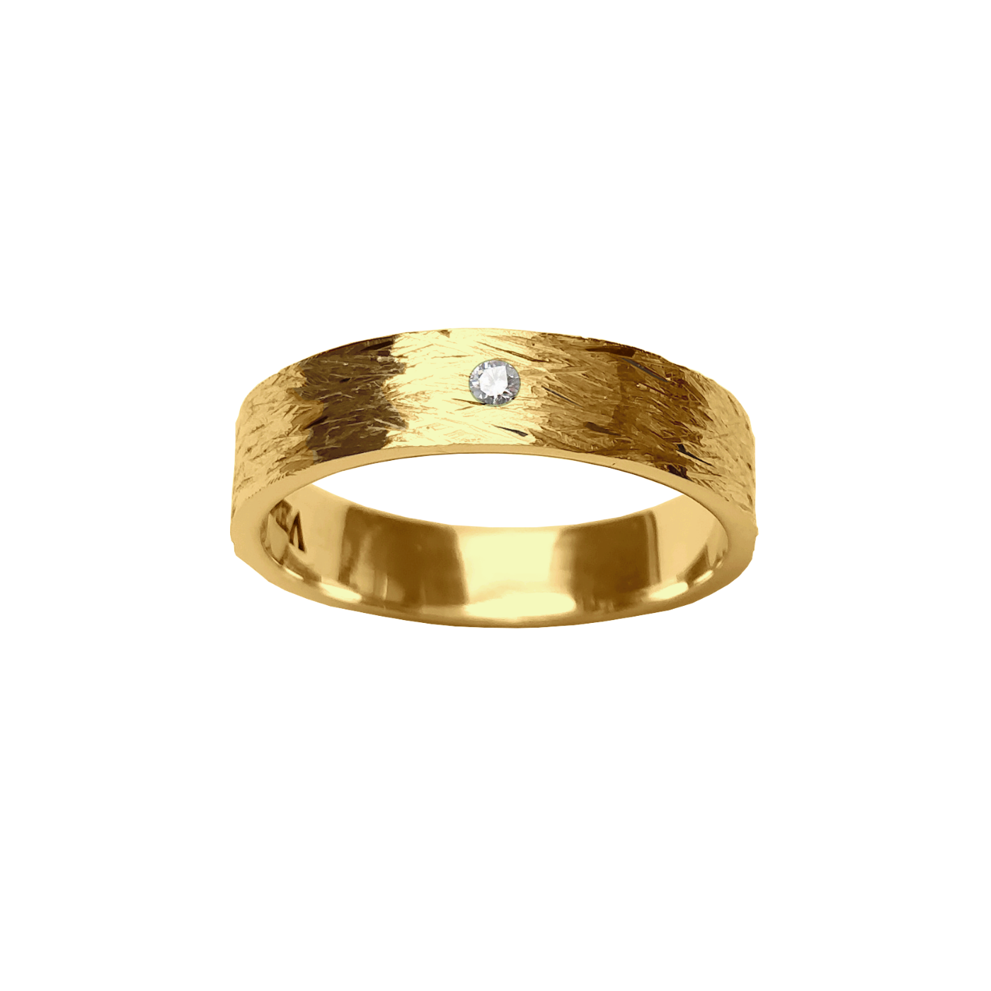 Aliança de Ouro Amarelo com Diamante (BAMBOO 4,5 mm)