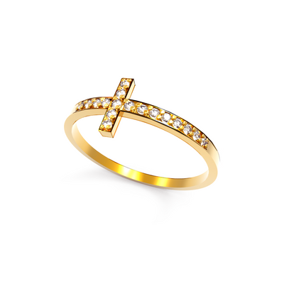 anel cruz ouro amarelo com diamantes