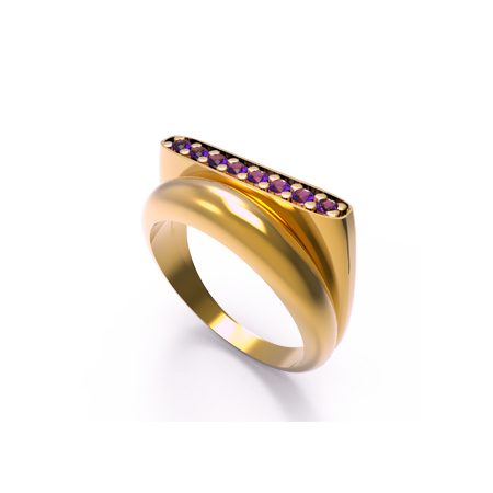anel diferenciado ouro amarelo e ametistas