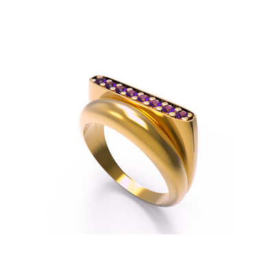 anel diferenciado ouro amarelo e ametistas