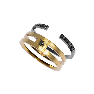 Anel Duplo Ouro Amarelo, Negro Paladinado e Diamantes (241 COLLECTION)