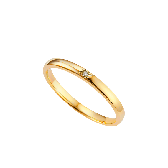 Anel Fino, Ouro Amarelo com 1 Diamante (cravação estrela) - ASTERIS