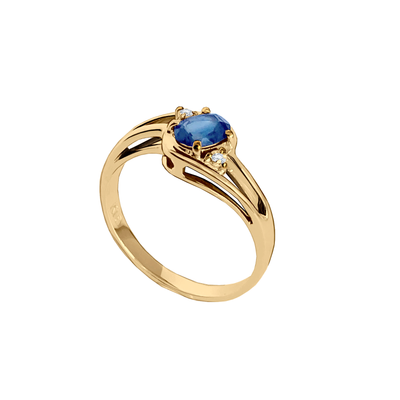 anel solitario de safira azul