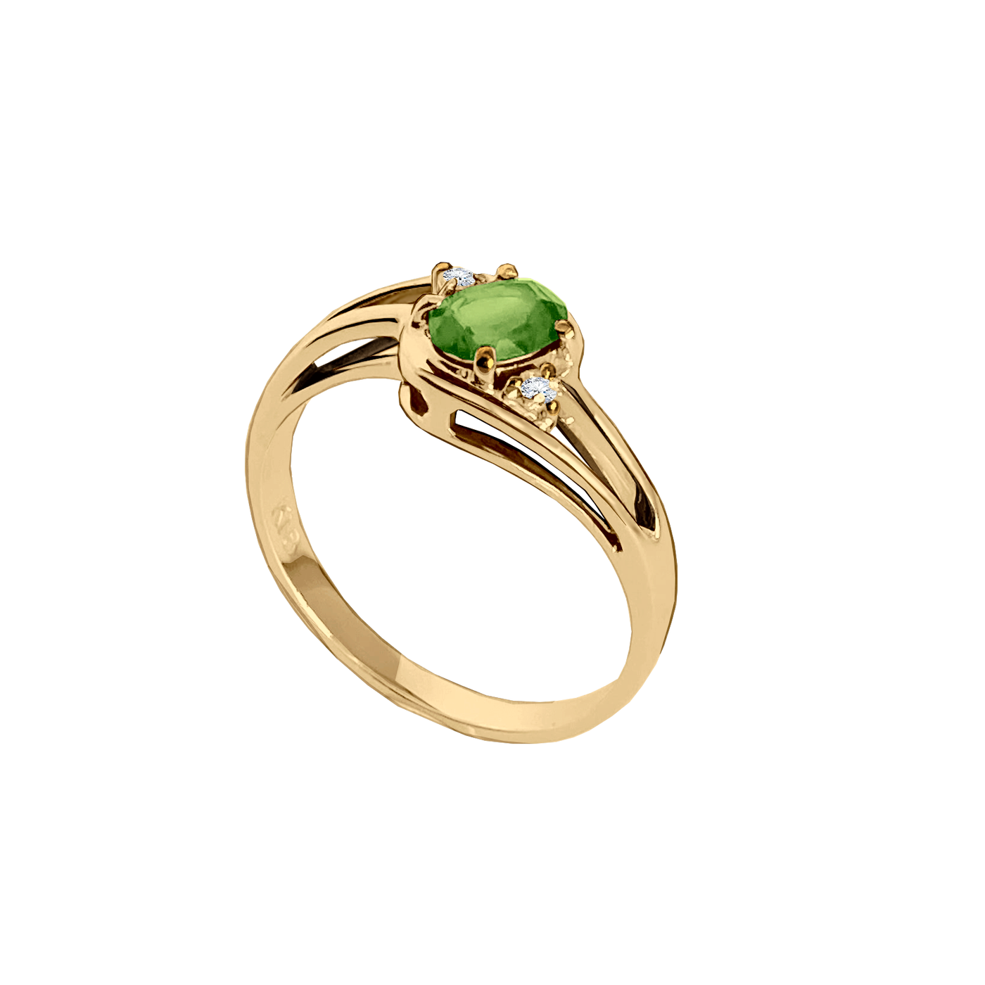 anel solitaro peridoto verde, ouro amarelo