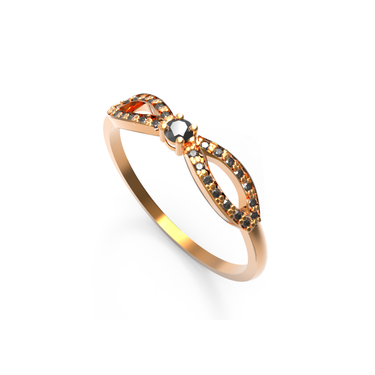 anel de noivado ouro rosa e diamantes negros