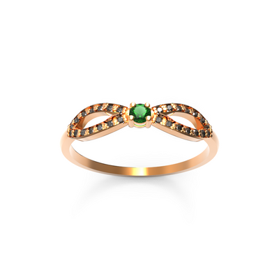 anel de noivado ouro rosa, esmeralda e diamantes negros