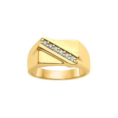 Anel Masculino Signet Retangular, Ouro Amarelo com Diamantes (NASSAU)