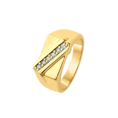 Anel Masculino Signet Retangular, Ouro Amarelo com Diamantes (NASSAU)