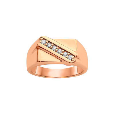 Anel Masculino Signet Retangular, Ouro Rosa com Diamantes (NASSAU)