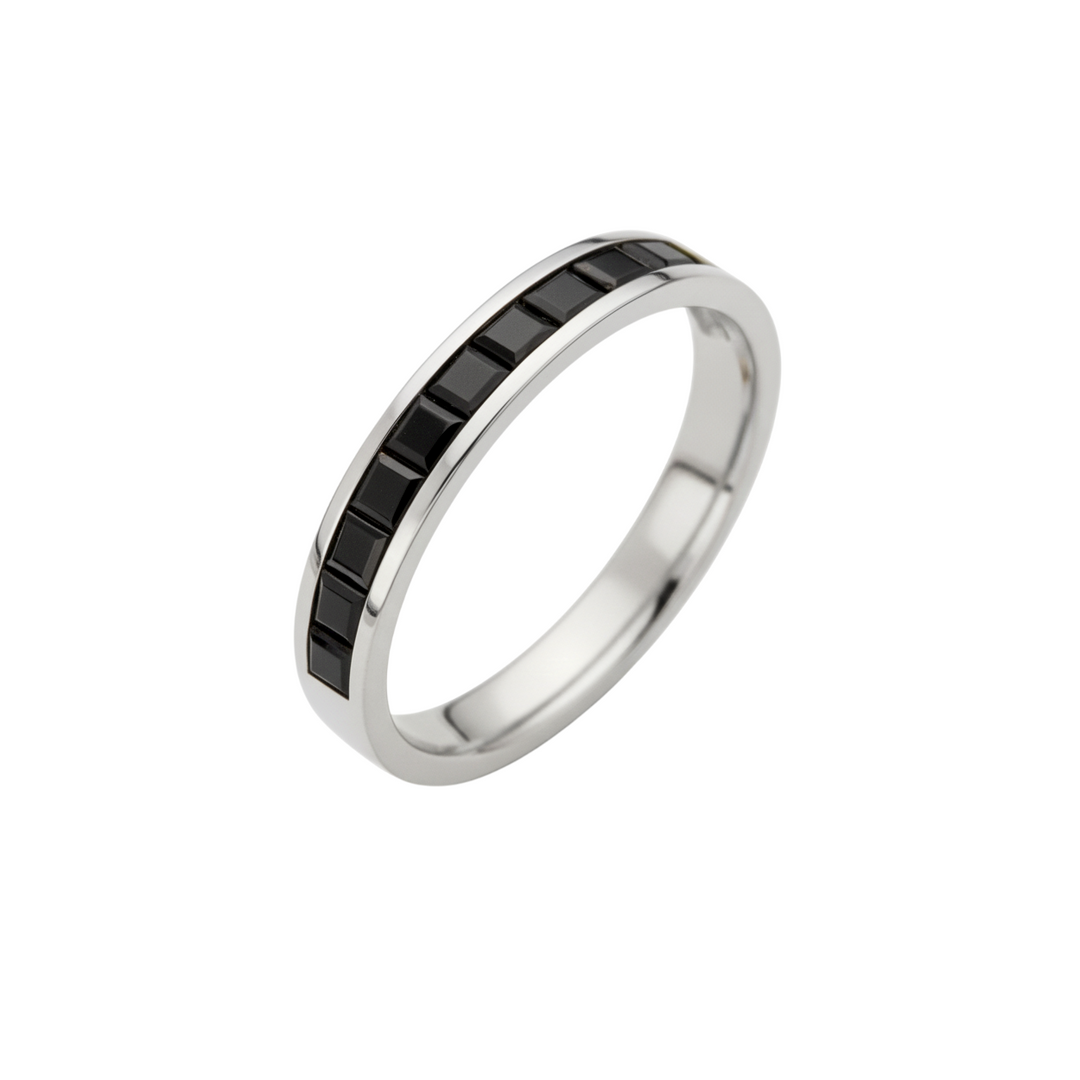 Anel de Ônix Quadrados em Ouro Branco - CHANNEL BLACK – Verse