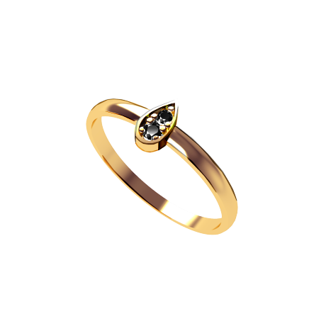 Anel Ouro Amarelo e Diamantes Negros (MARQUISE)