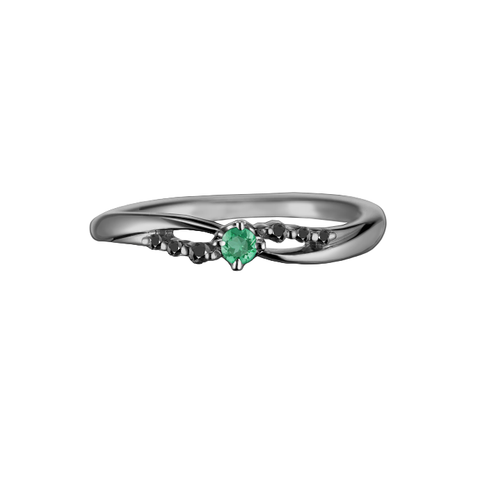 anel brilhantes negros e esmeralda verde'
