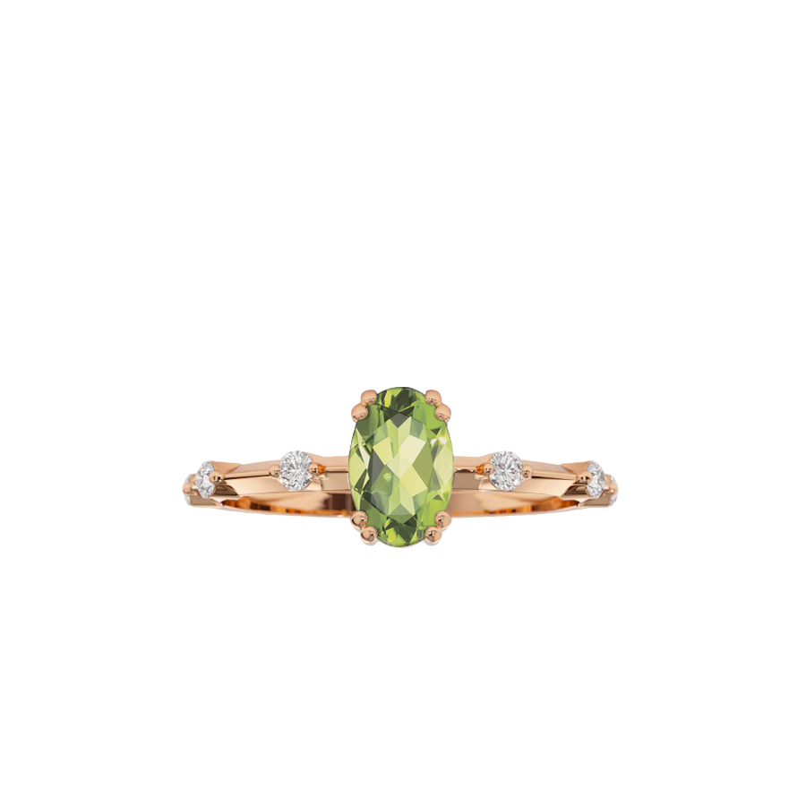 Anel Peridoto Oval com Diamantes, Ouro Rosa - FAARWEN Verde