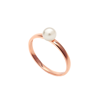 anel de perola branca, ouro rosa, classico