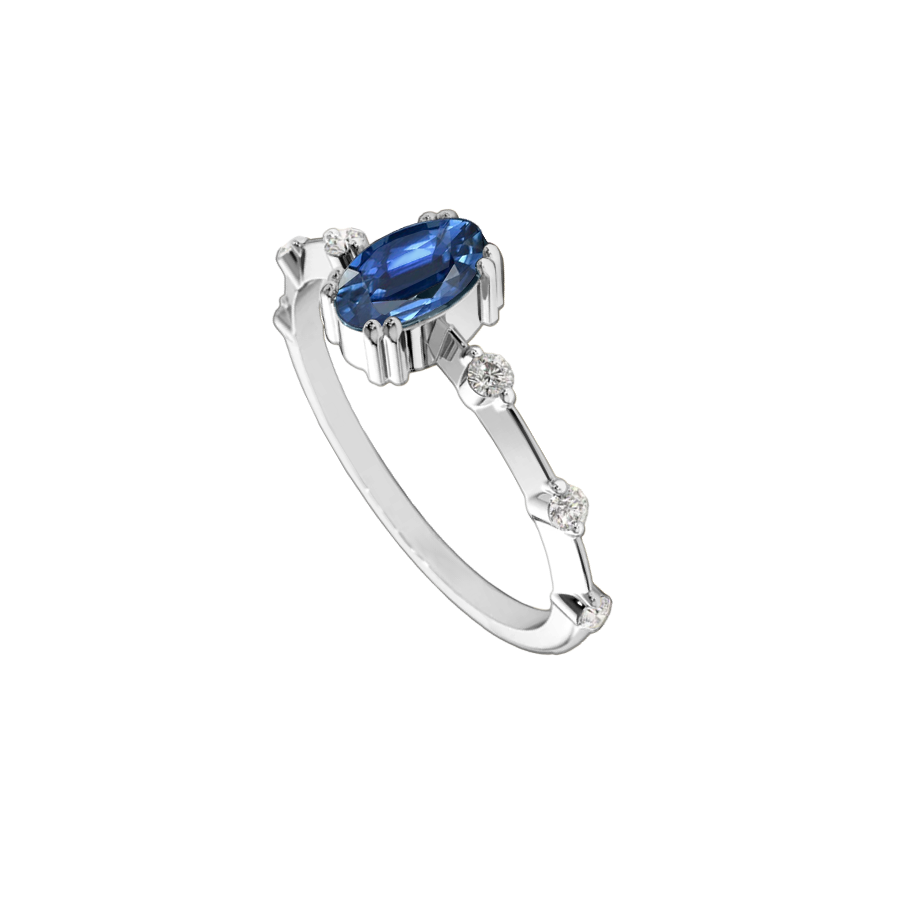 Anel Safira Oval com Diamantes, Ouro Branco - FAARWEN Azul