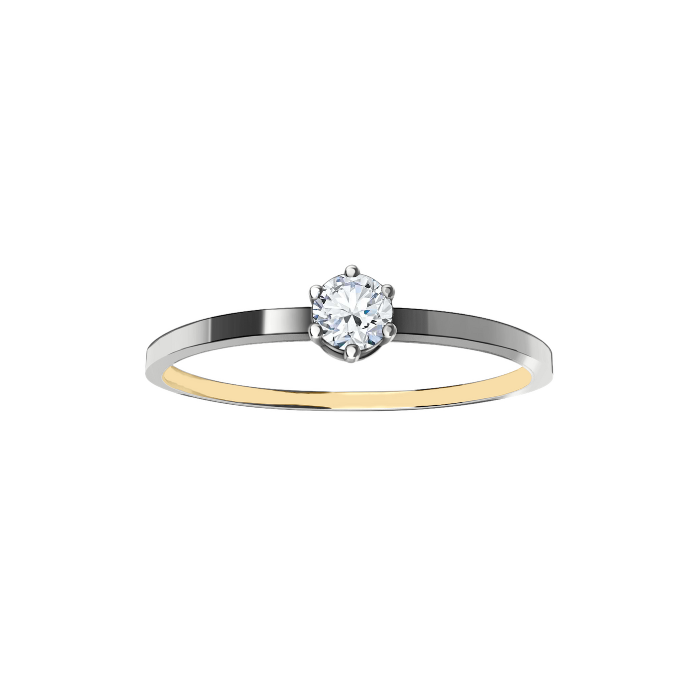 anel solitario de diamante, fino, ouro branco e amarelo