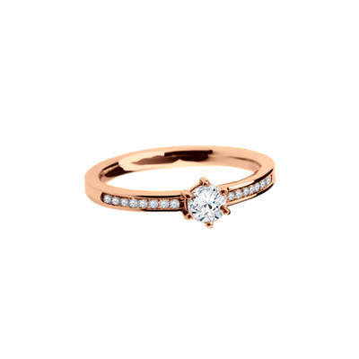 anel solitario ouro rosa 6 garras, de diamantes