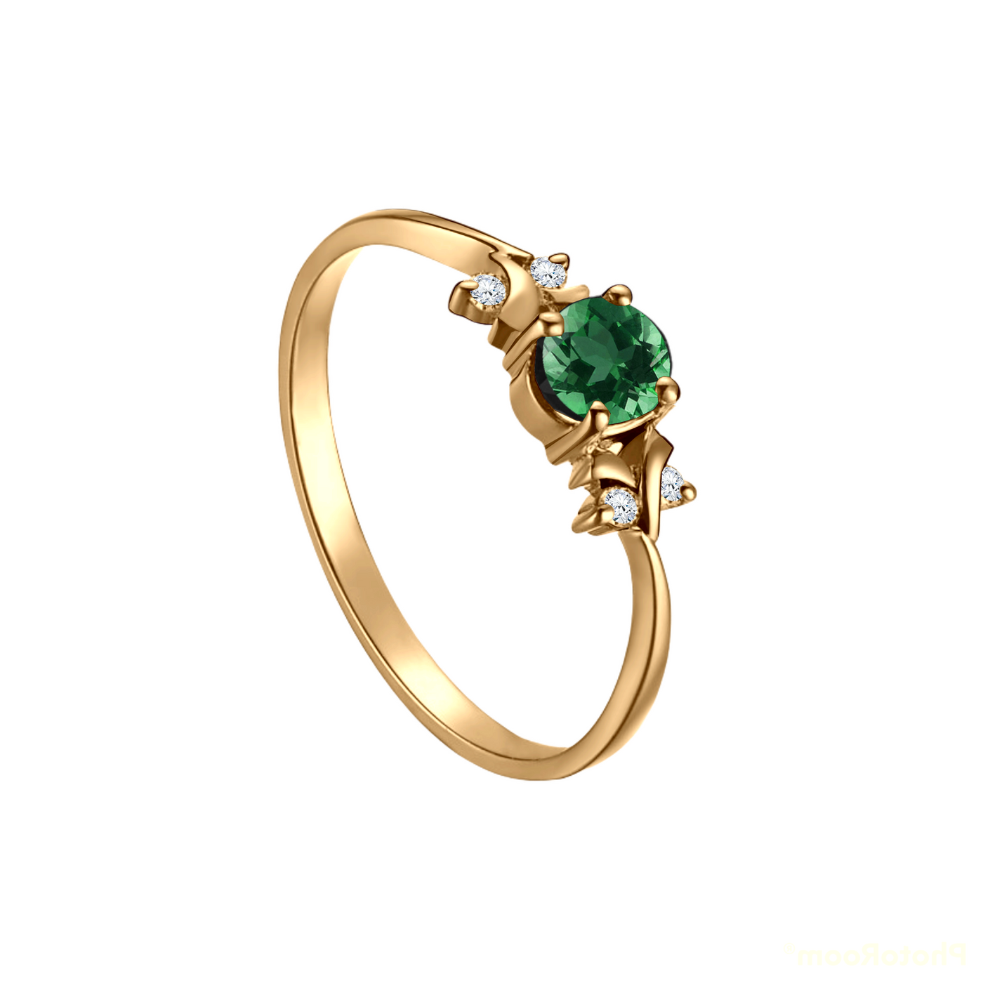 anel solitario, formatura, esmeralda verde