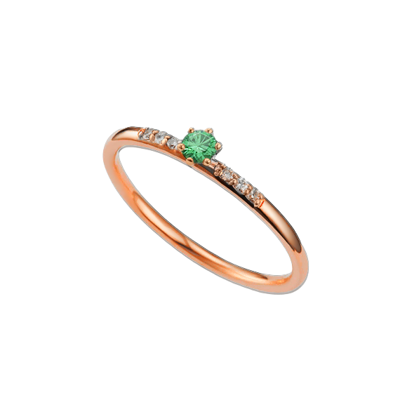 anel solitario ouro rosa 18k, verde