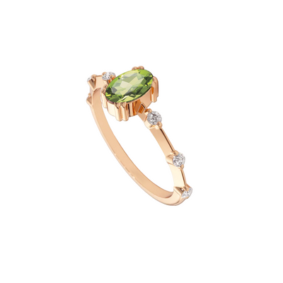 Anel Peridoto Oval com Diamantes, Ouro Rosa - FAARWEN Verde