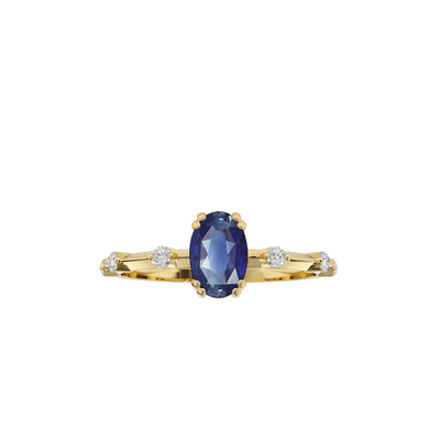 Anel Safira Oval com Diamantes, Ouro Amarelo - FAARWEN Azul