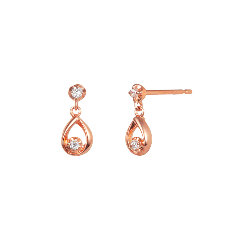 BRINCO GOTA OURO ROSA COM DIAMANTES - DROPS