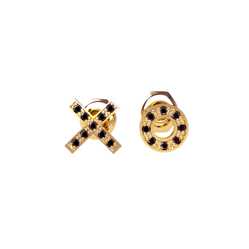 Brinco XoXo Ouro Amarelo e Diamantes Negros (Hugs and Kisses)