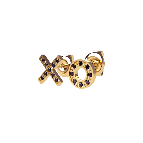 Brinco XoXo Ouro Amarelo e Diamantes Negros (Hugs and Kisses)