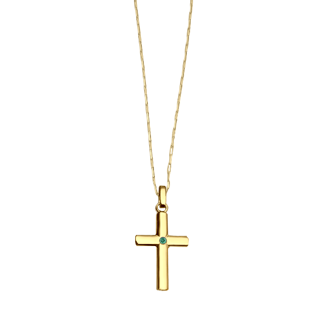 Pingente Masculino Crucifixo com Esmeralda e Corrente Inclusa - CRUZ Ouro Amarelo