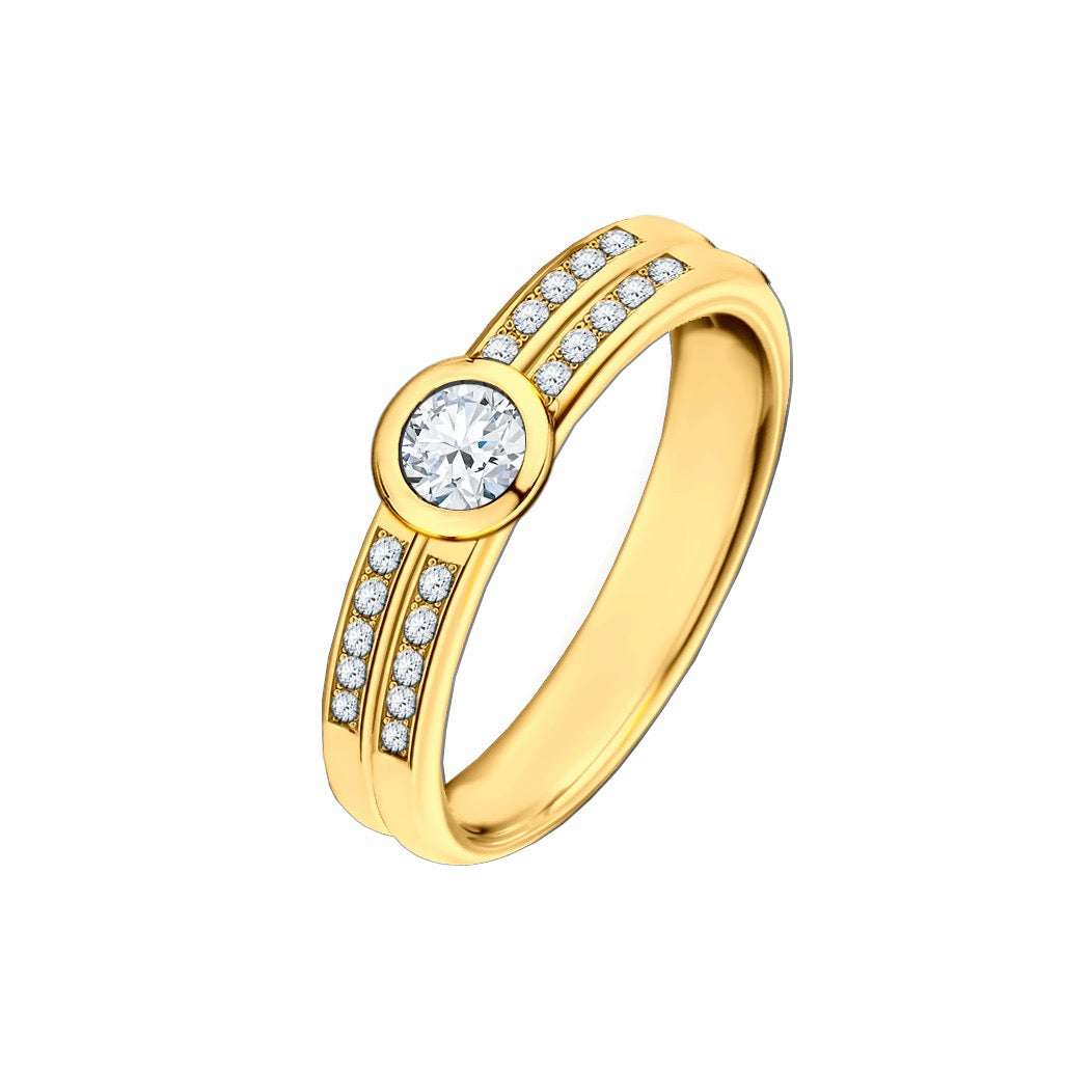 Anel de Diamantes em Ouro Amarelo - BEZEL