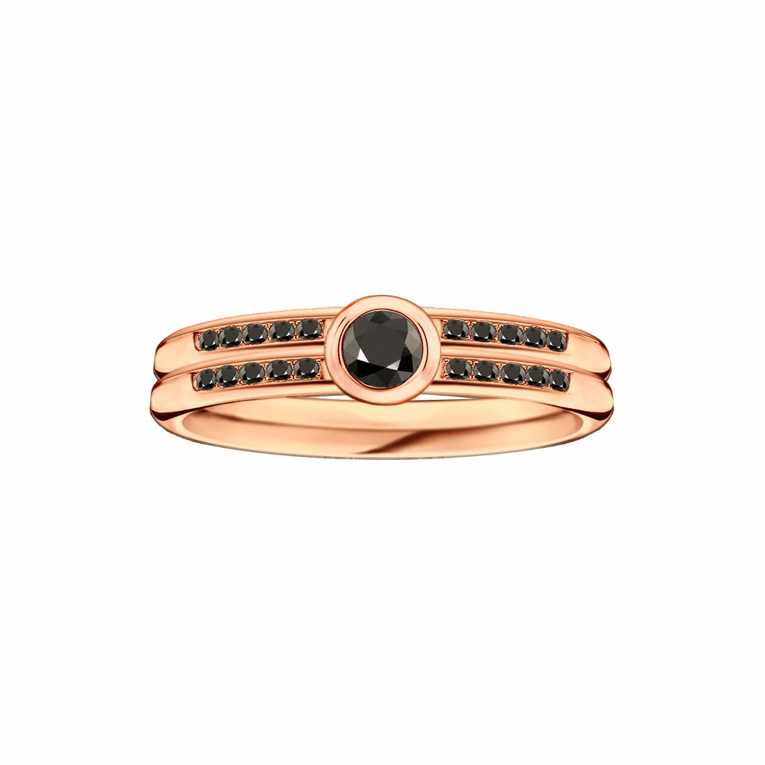 Anel de Diamantes Negros em Ouro Rosa - BEZEL